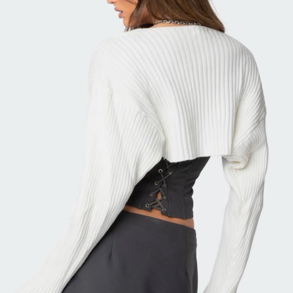 Edikted White Ribbed Sweater Shrug